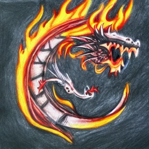 Prompt: “fire breathing dragon, child crayon drawing”