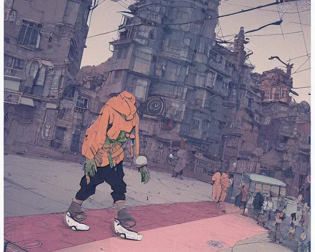 Image similar to a cell shaded cartoon of a monk in rollerblades, illustration, subtle colors, post grunge, concept art by josan gonzales and wlop, by james jean, Victo ngai, David Rubín, Mike Mignola, Laurie Greasley, highly detailed, sharp focus, alien, Trending on Artstation, HQ, deviantart, art by artgem