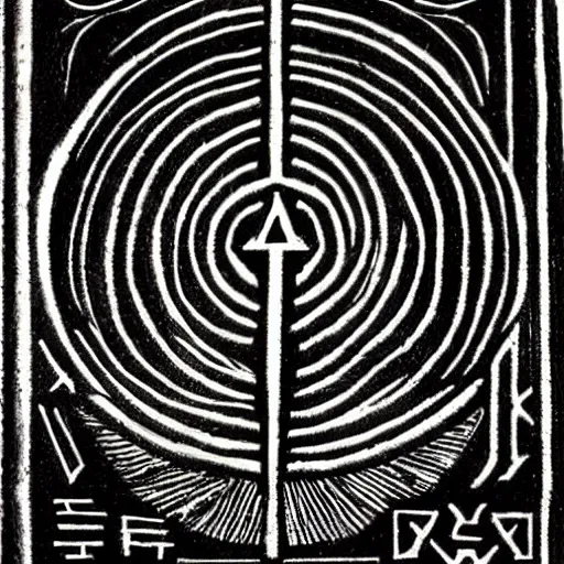 Image similar to magic sword iconography old occult runes intaglio etching engraving alchemy ink witchcraft