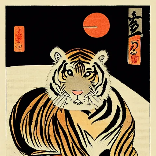 Prompt: tiger , ukiyo-e art