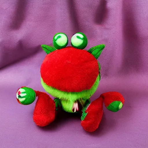 Image similar to adorable strawberry creature with multiple eyes plush toy