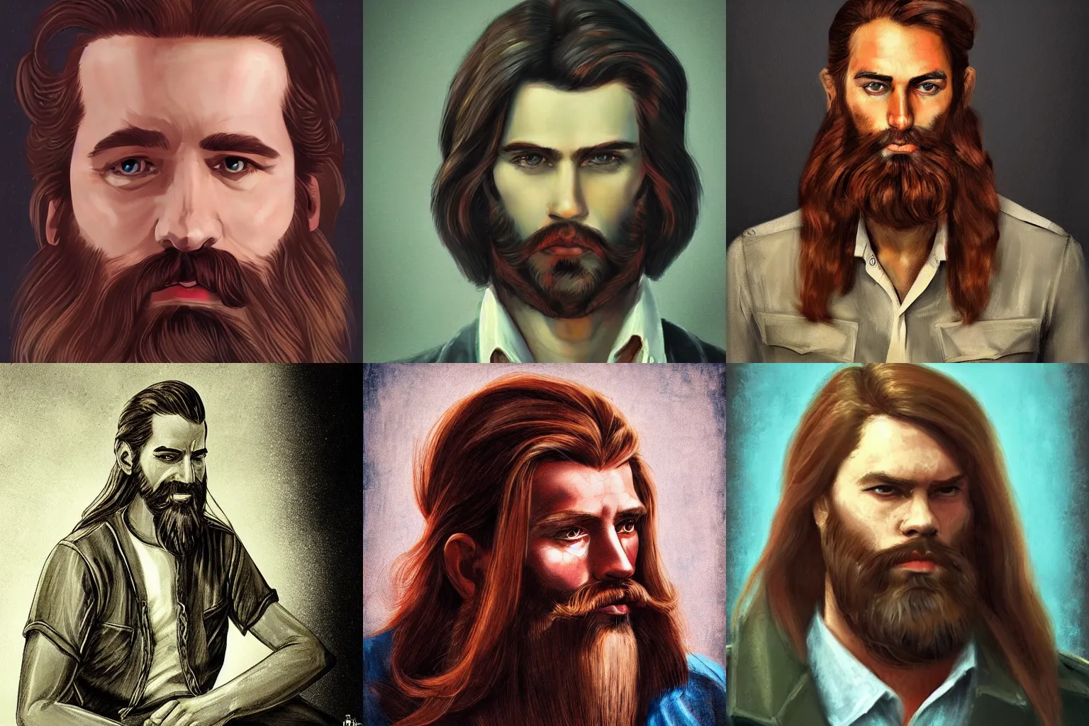 Prompt: soviet era art of man with long hair and beardn featured on artstation