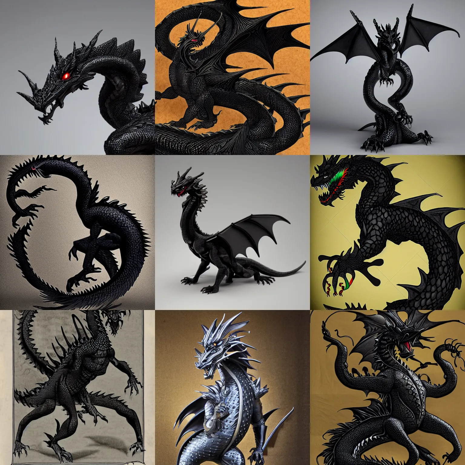 Prompt: Anthropomorphic black dragon