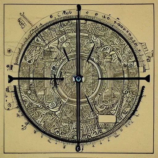 Prompt: technical digram of time travel on paper, exceedingly intricate, davincie style, infographic, blueprint, illuminated, manuscript, hand drawn sketch