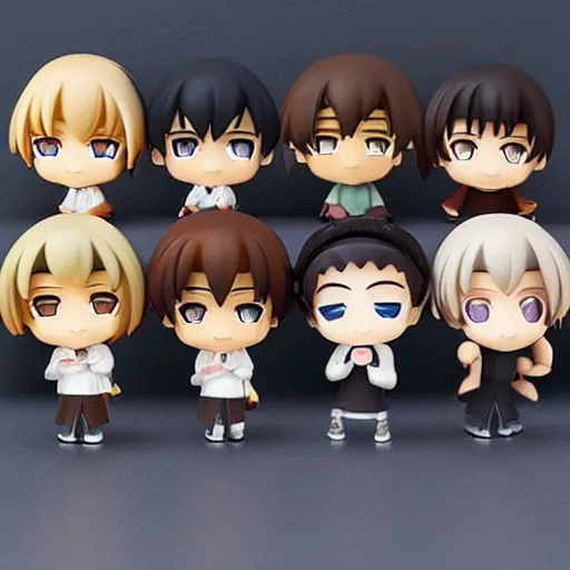 Image similar to cast of friends as Nendoroid figures, anime style, product photo