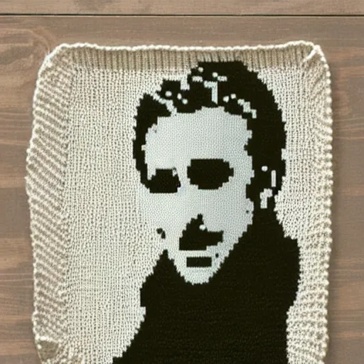 Prompt: Knitted from yarn Ryan Gosling is sitting on a rocking chair, realism, proportions,