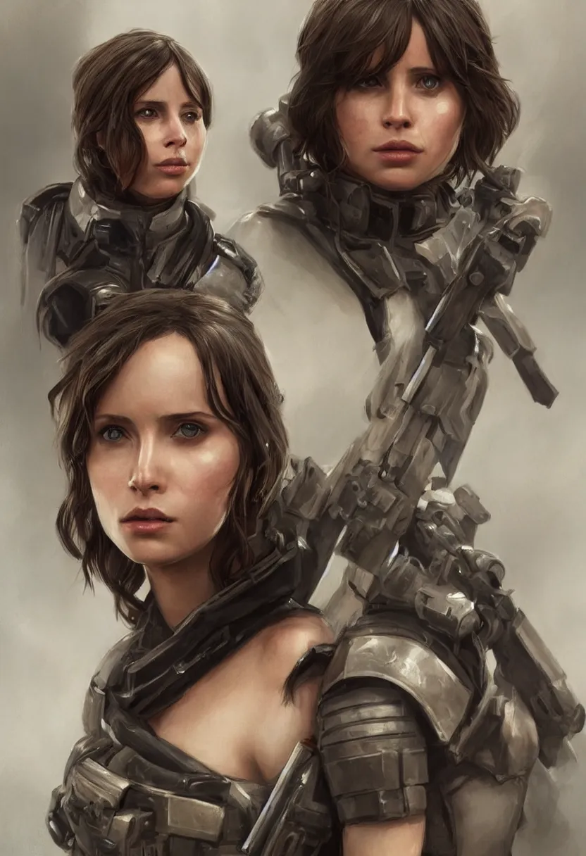 Image similar to gorgeous jyn erso in tactical bikini armor, by calum alexander watt, portrait, profile posing, perfect anatomy, hyper photorealistic, digital photography, artstation, concept art