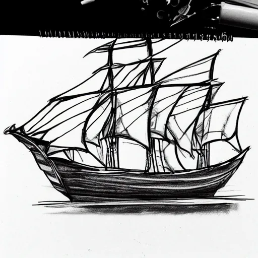 Image similar to tattoo design line sketch of a pirate ship