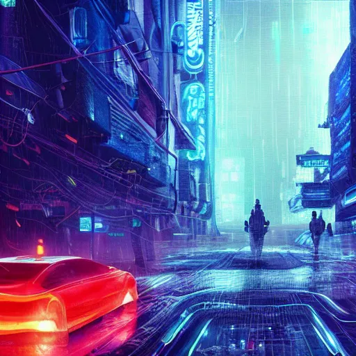 Image similar to many mechanical jellyfishes floating in the street at night after the rain, a mountain in the distance, surreal, cyberpunk, psychedelic, highly detailed, digital art, blade runner 2 0 4 9, 8 k