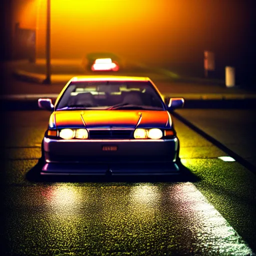 Image similar to a car JZX100 at illegal car meet, Saitama prefecture, city sunset mist streetlights, cinematic color, photorealistic, highly detailed, 200MM