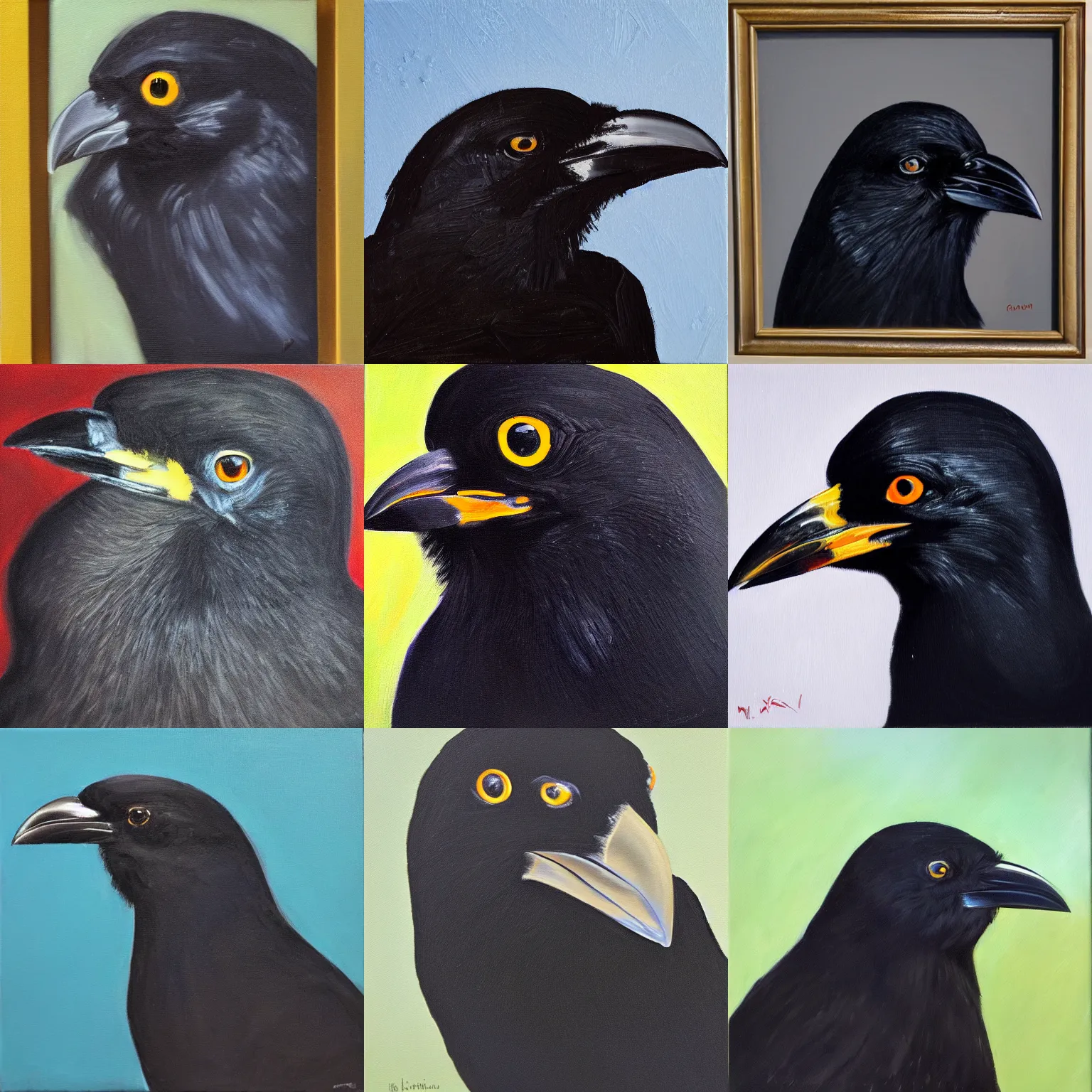 Prompt: portrait of a crow, oil paint