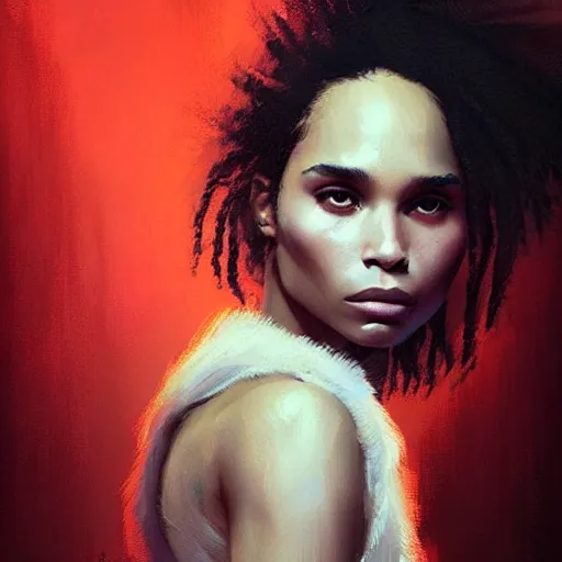 Image similar to “ portrait of zoe kravitz by greg rutkowski, young, attractive, highly detailed portrait, scifi, digital painting, artstation, concept art, smooth, sharp foccus ilustration, artstation hq ”