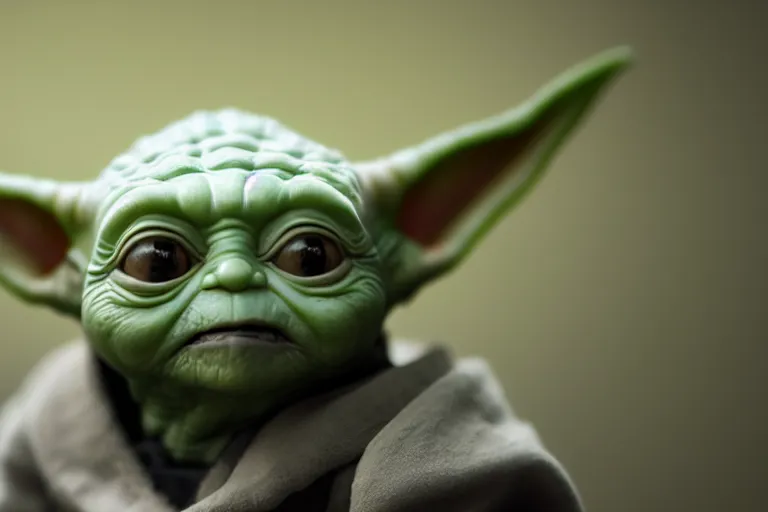 Prompt: Sith Baby Yoda, spot lit, closeup shallow depth of field