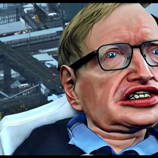 Image similar to stephen hawking in gta v, gameplay footage