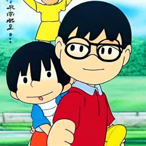 Prompt: nobita and shizuka as a married couple with doraemon as their child, realistic, detailed and hiqh quality