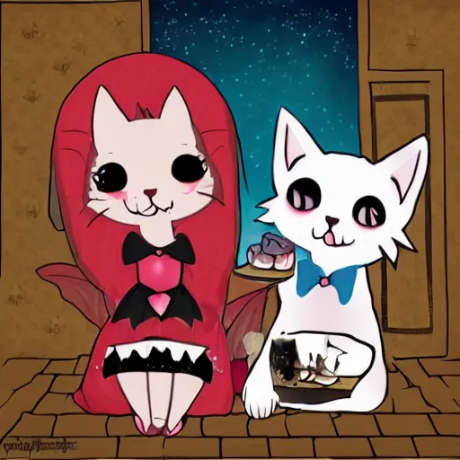 Image similar to kitten vampire and fairy kitten on a date