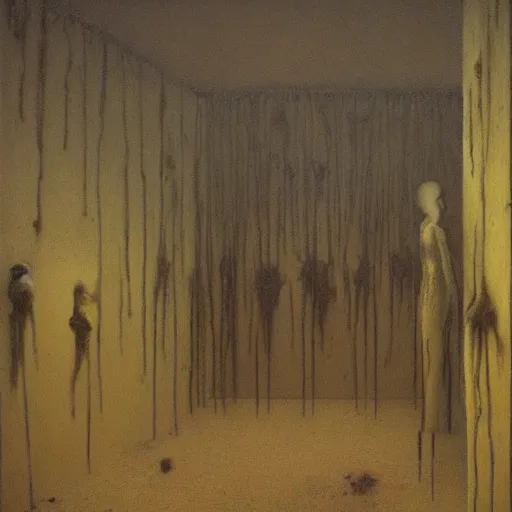 Image similar to Backrooms. Vacant. Eerie. Unsettling. Zdzisaw Beksinski