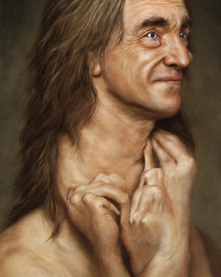 Prompt: Braco the Gazer crying with joy, portrait photograph, 8K, very detailed