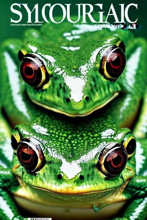 Image similar to extremely beautiful frog, symmetrical, cinematic, elegant, luxury, chrome, real photography, 4 k, ultra hd, national geographic journal cover