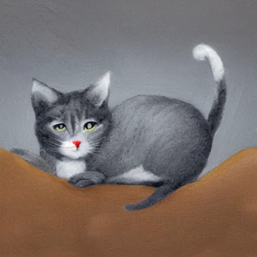 Prompt: a grey cat on a cloud