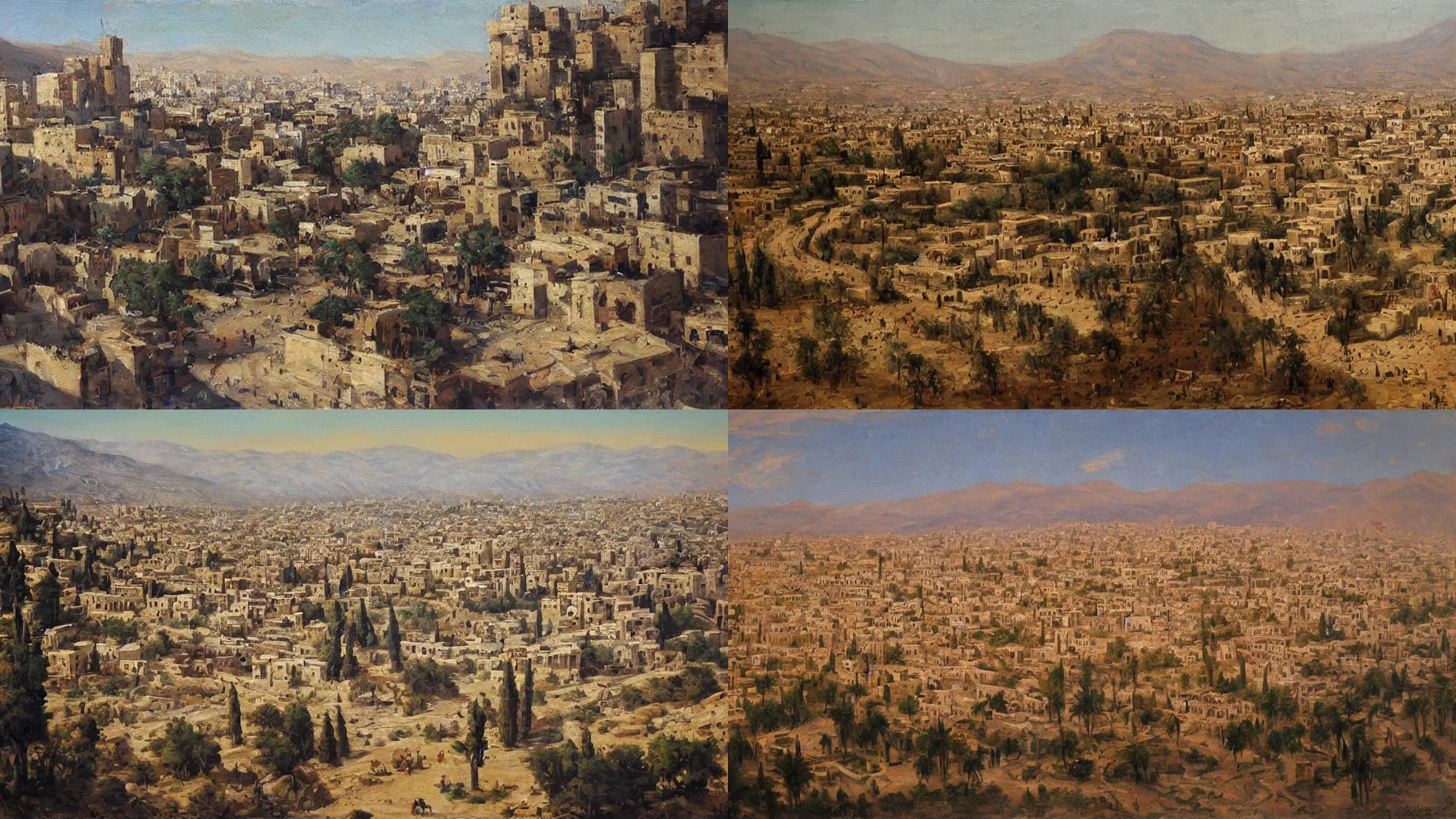 Prompt: High-Quality orientalist painting of Damascus, oil on canvas.