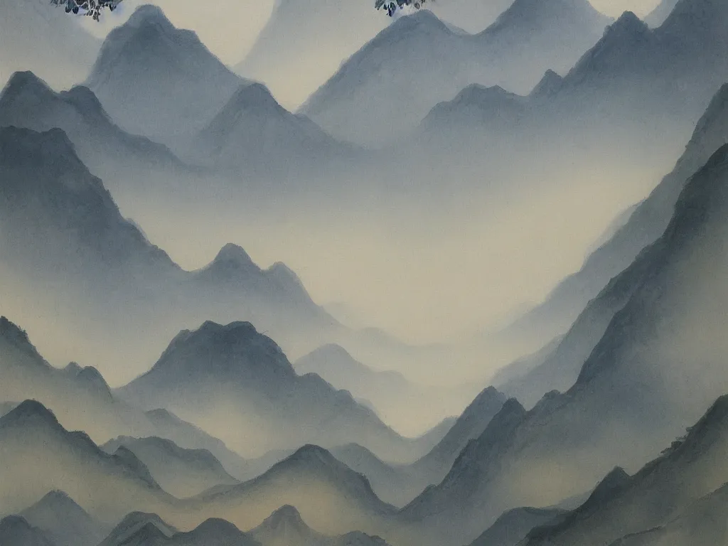 Image similar to landscape painting of china's yellow mountains on a foggy day by shenzhou 沈 周