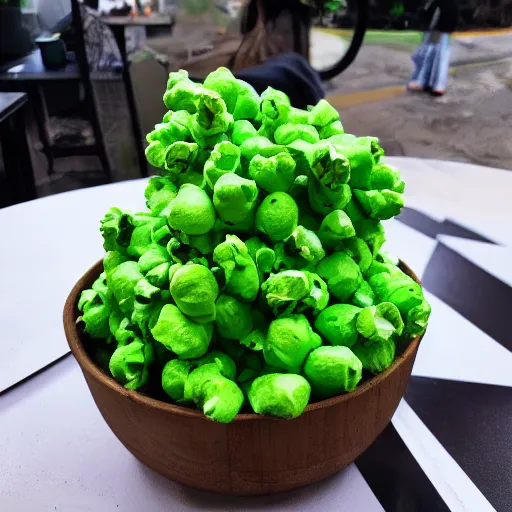 Image similar to photo of green popcorn, award winning, epic