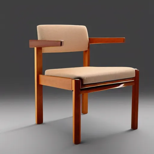 Image similar to midcentury modern wooden chair in the style of mies van der rough high end photoshoot