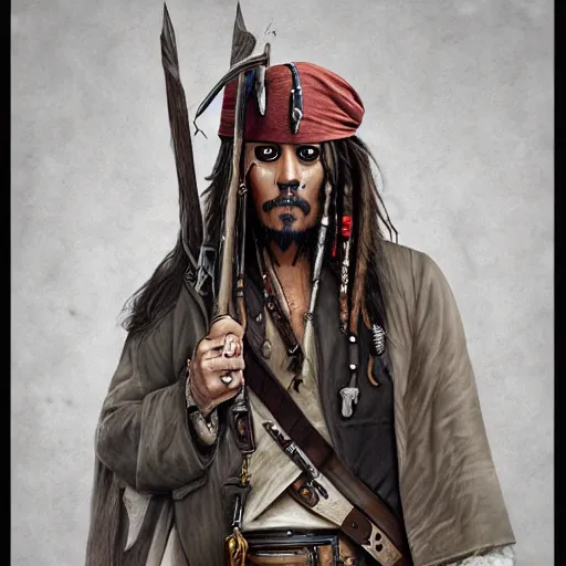 Image similar to portrait Jack Sparrow dressed like Harry Potter at Hogwarts, fighting Voldemort, masterpiece, trending on artstation, intricate detail