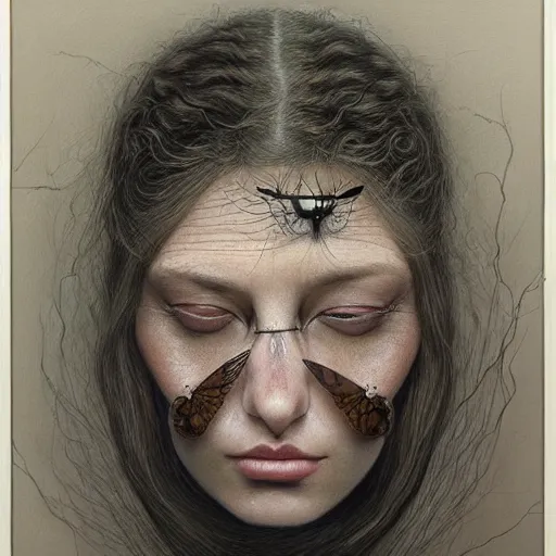 Image similar to a hyperrealistic painting of a beautiful woman morphing into a fly, by santiago caruso, highly detailed,