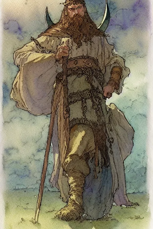 Image similar to a simple and atmospheric watercolour fantasy character concept art painting of a viking fairytale, very muted colors, by rebecca guay, michael kaluta, charles vess and jean moebius giraud