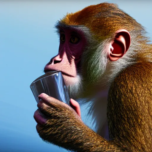 Prompt: monkey drinking water at McDonald’s, 4k, 8k, realistic,