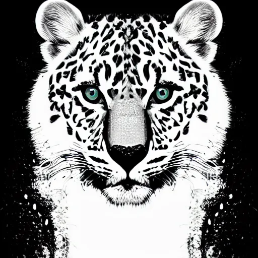 Prompt: a white leopard, black background, digital art