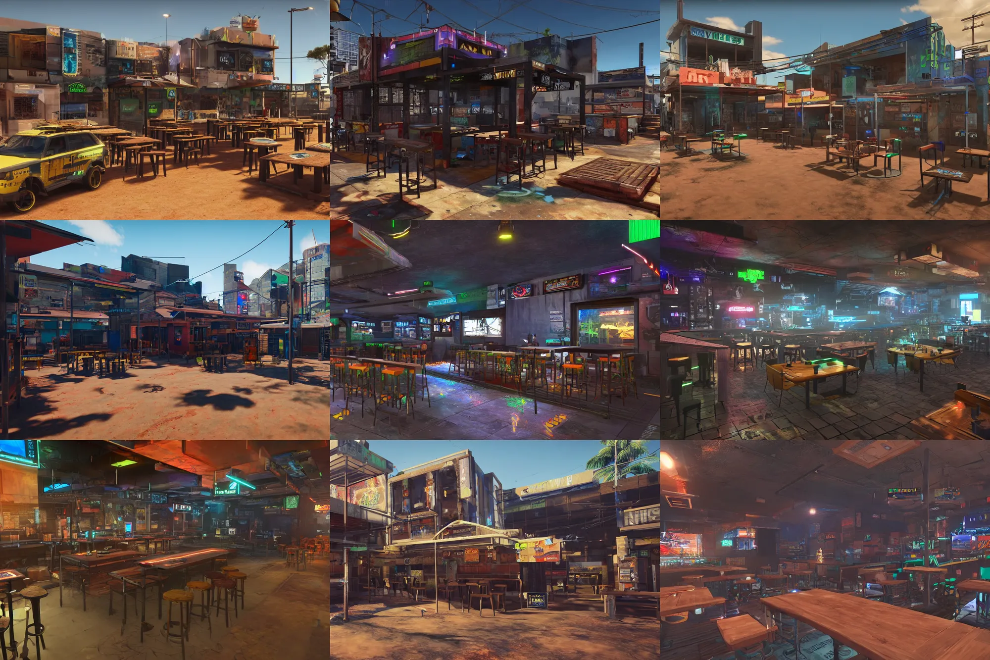 Prompt: a lone outback australian cyberpunk pub made of favelas in the year 2 0 9 7, rendered in unreal engine 5