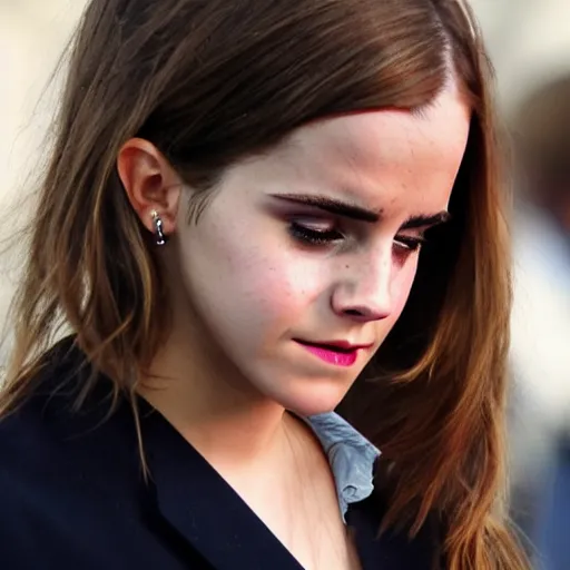 Image similar to emma watson crying with tears on cheeks