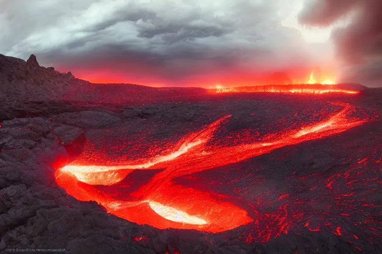 Prompt: lava falls from the red sky upon a football stadium, crowds panic, cinematic lighting by Jessica Rossier