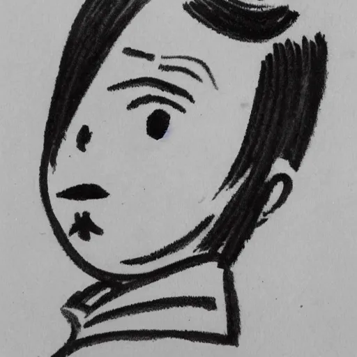 Image similar to chinese boy with short hair, black ink drawing