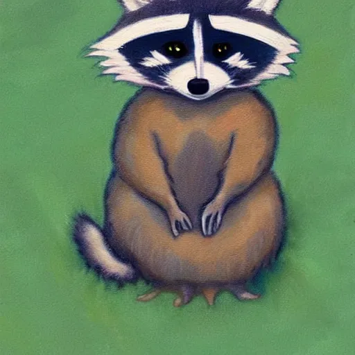 Image similar to a raccoon painting a picture of himself, anime, kawaii