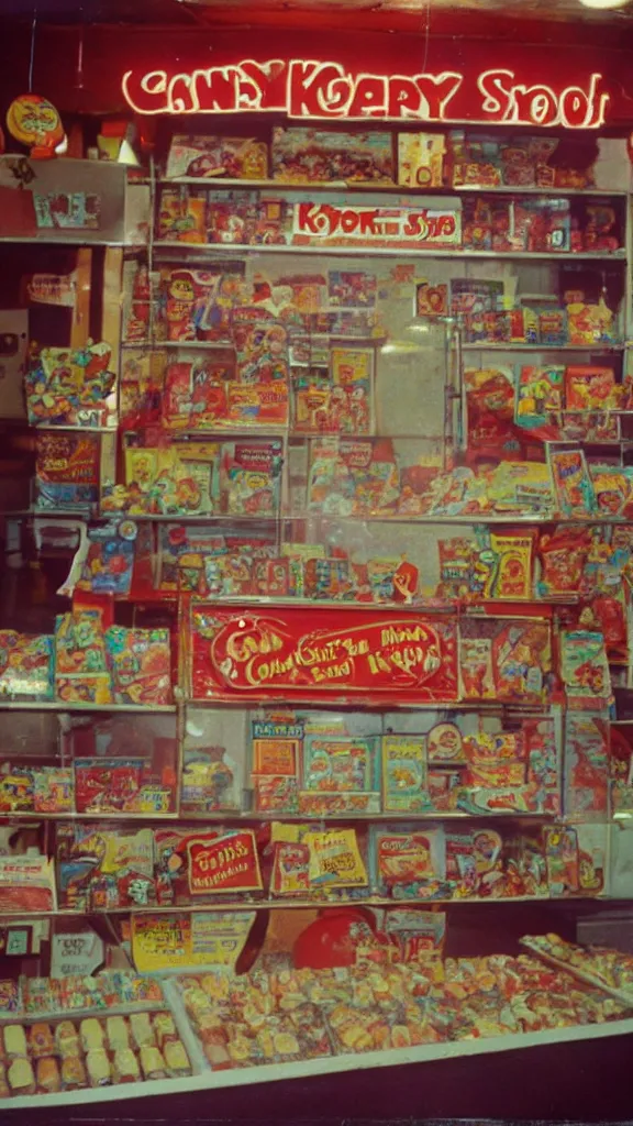 Image similar to 6 0 s photo of a candy shop, kodachrome