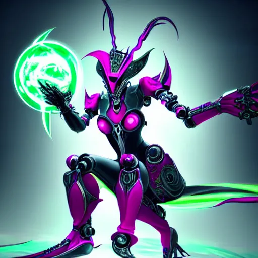 Image similar to highly detailed exquisite fanart, of a beautiful female warframe, but as an anthropomorphic robot dragon, sitting regally on a soft green sofa, with robot dragon head, shining reflective off-white plated armor, bright Fuchsia skin, full body shot, epic cinematic shot, realistic, professional digital art, high end digital art, DeviantArt, artstation, Furaffinity, 8k HD render, epic lighting, depth of field