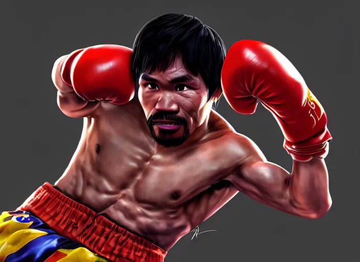 Image similar to manny pacquiao character concept art, digital illustration, trending on artstation, epic composition, 8 k uhd, masterpiece, league of legends splash art