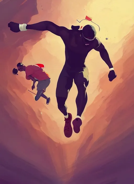 Prompt: dream highly detailed full body portrait of a black man sprinting on the olympics, completely engaged, magnificent, photographic realistic background, by atey ghailan, by greg rutkowski, by greg tocchini, by james gilleard, by joe fenton, by kaethe butcher, trending on instagram, award winning details