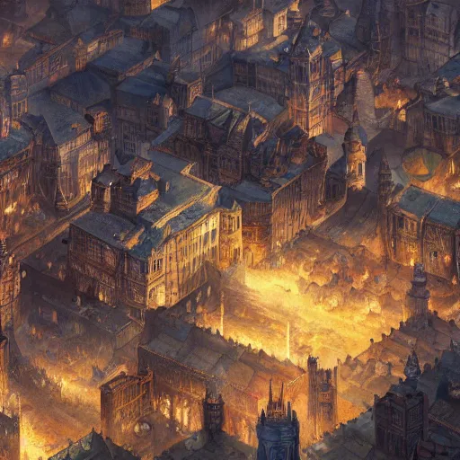 Image similar to a medieval city from above, beautiful, detailed, temple, market, palace, tavern, concept art illustration, color page, tone mapping, akihiko yoshida, james jean, andrei riabovitchev, marc simonetti, digital illustration, greg rutowski, volumetric lighting, sunbeams, particles