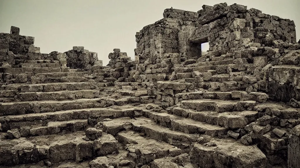 Image similar to surreal ancient ruins with a stairway to heaven, photography by zhang kechun