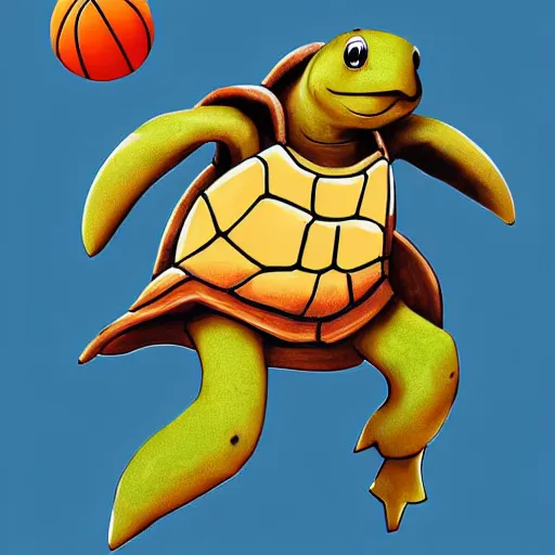 Image similar to a turtle playing basketball, concept art, digital art, highly detailed