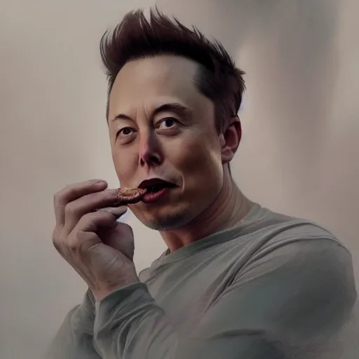 Image similar to elon musk eating a pickle, highly detailed vfx portrait, unreal engine, greg rutkowski, loish, rhads, caspar david friedrich, makoto shinkai and lois van baarle, ilya kuvshinov, rossdraws, elegent, tom bagshaw, alphonse mucha, global illumination, detailed and intricate environment.