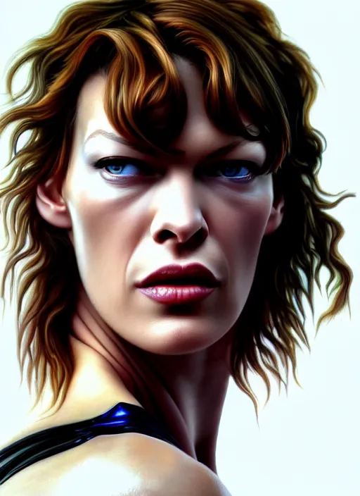 Image similar to milla jovovich wearing tape, far future, sharp focus, highly detailed, trending on artstation, intricate, painting by rutkowski