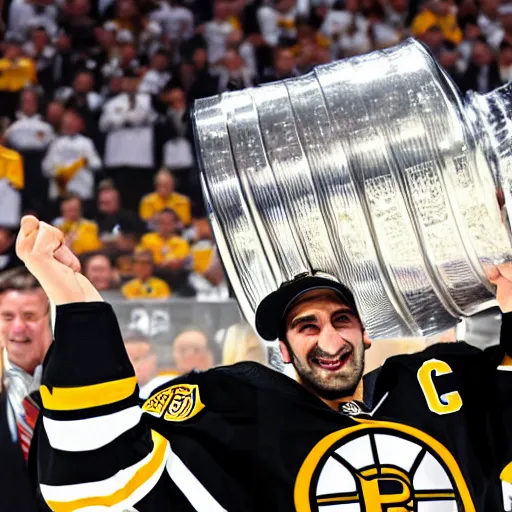 prompthunt: patrice bergeron holding the stanley cup boston bruins