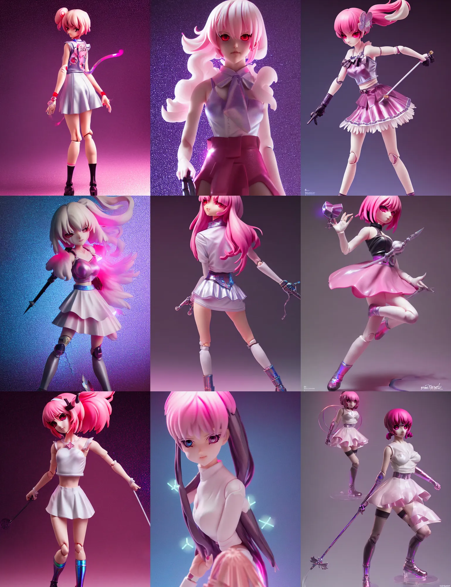 Prompt: ilya kuvshinov isolated magical girl vinyl figure, artisan designer figure photography, glitter accents on figure, holographic undertones, expert human proportions, high detail, ethereal lighting, rim light, expert light effects on figure, sharp focus, dramatic composition and glowing effects unreal engine, octane, editorial awarded best character design