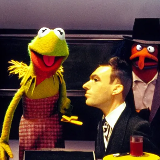 Prompt: a scene from the muppets version of pulp fiction,